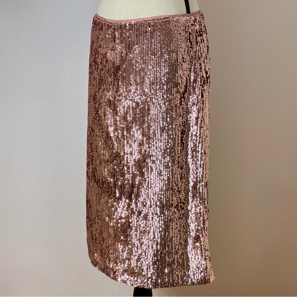 J.Crew Rose-Gold Sequin Pencil Skirt (Size 8)